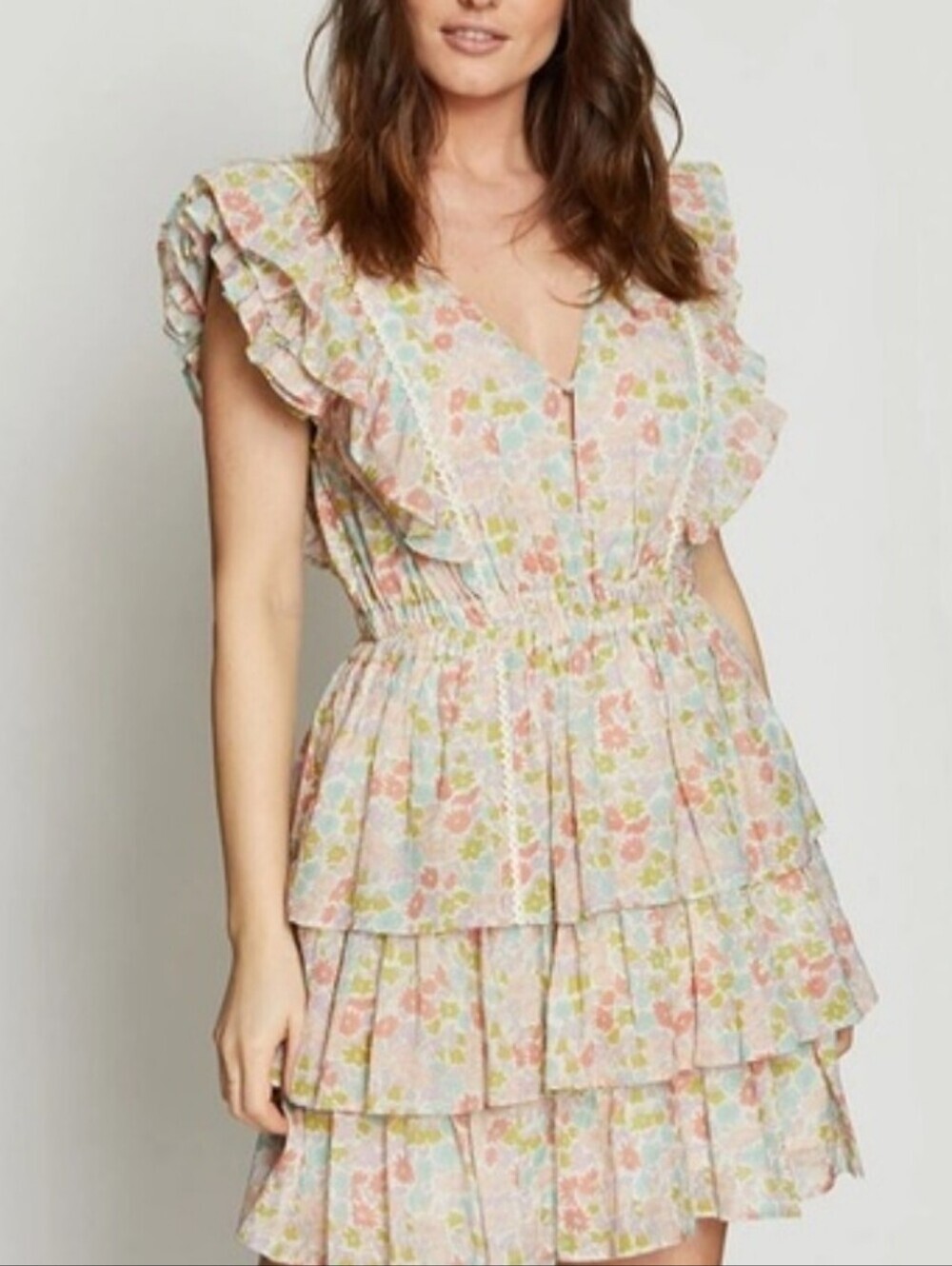 Love The Label Floral Ruffle Tiered Mini Dress Cottagecore Boho Romantic M